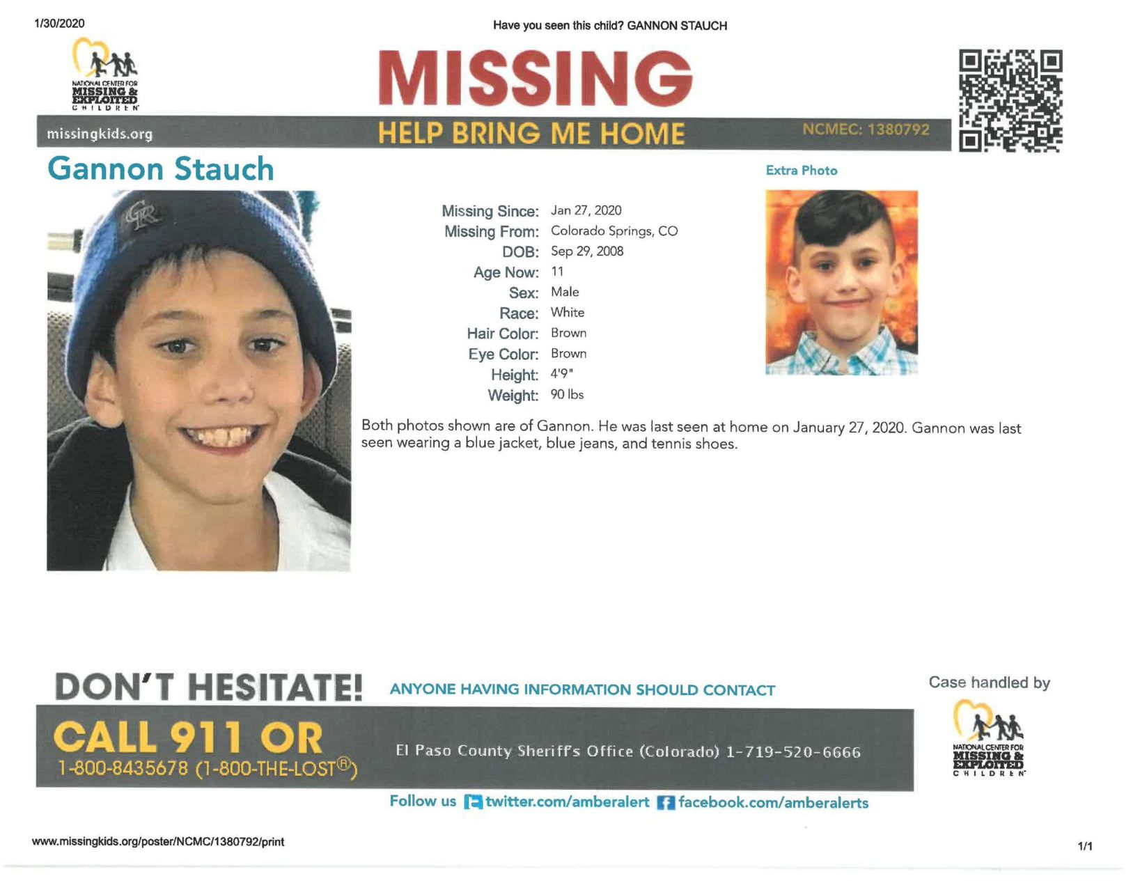 Gannon Stauch missing poster